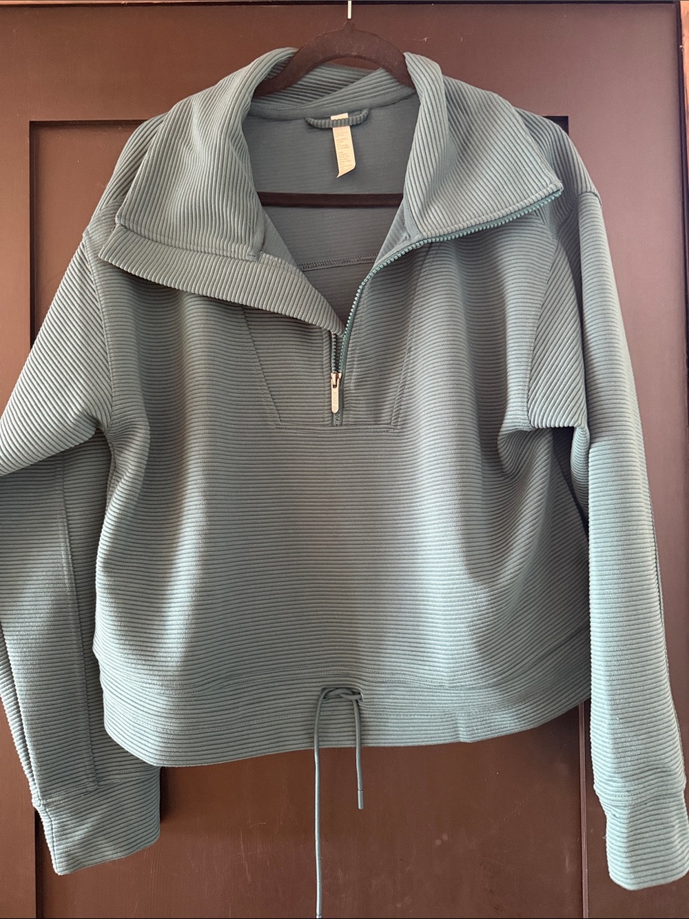 Zella Ribbed Half-Zip Pullover Sweatshirt in Teal Blue